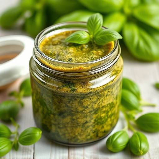 Barattolo di pesto genovese artigianale con basilico fresco