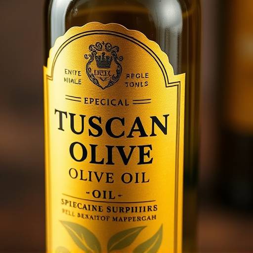 Bottiglia di olio extravergine di oliva toscano con etichetta dorata
