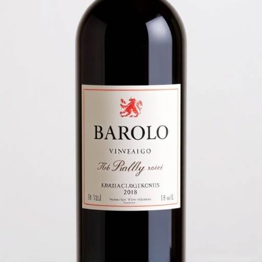 Bottiglia di vino Barolo piemontese, annata 2018, colore rosso rubino intenso.