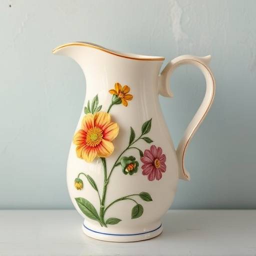 Brocca in ceramica di Grottaglie con decoro floreale