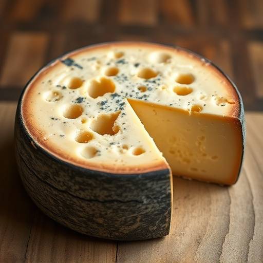 Formaggio pecorino sardo stagionato, con crosta nera e pasta compatta.