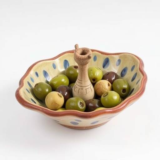 Piatto decorativo in ceramica di Grottaglie con motivo di ulivo secolare, realizzato a mano