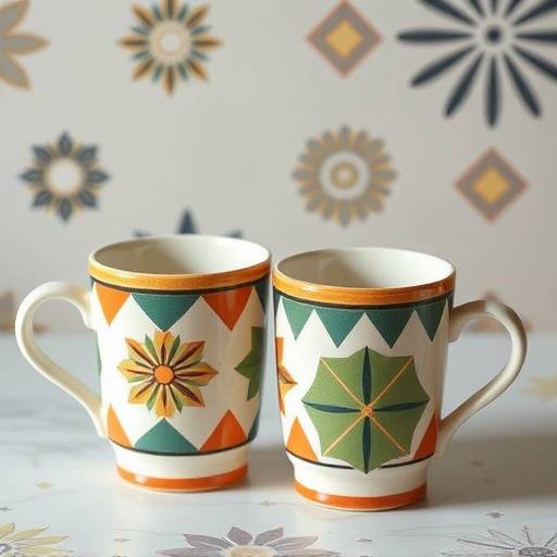 Set di tazze in ceramica di Grottaglie con decoro geometrico