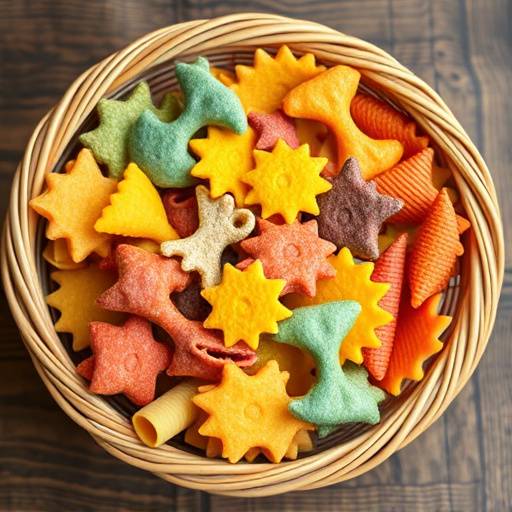 Un cesto di pasta artigianale fatta in casa di diverse forme e colori