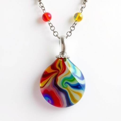 Una collana artigianale con pendente in vetro di Murano multicolore