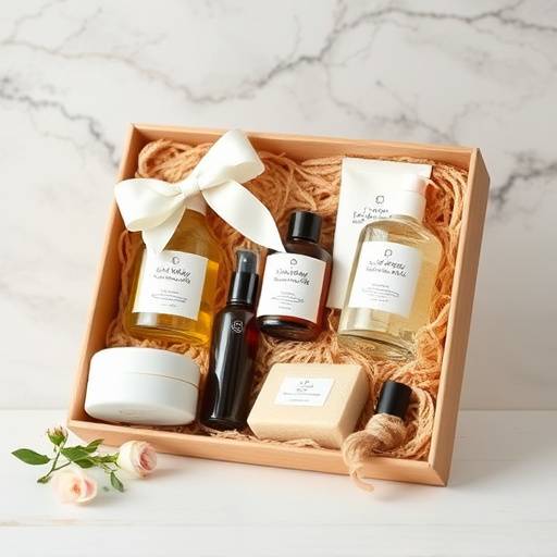 Una confezione regalo con prodotti di bellezza naturali, saponi artigianali e profumi.